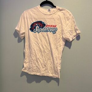 Port and Company White Tee with Blue and Red Graphic